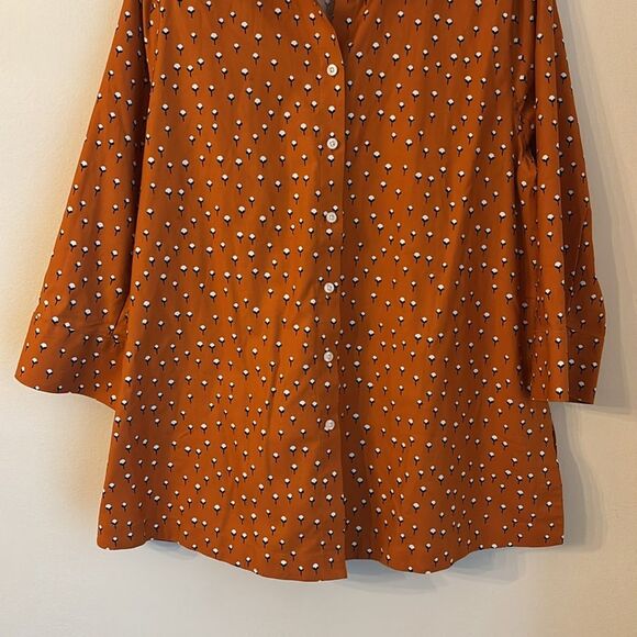 Chico's Tops Orange Burnt Cotton Flower Button Down Shirt women blouse size 16! - Picture 4 of 11